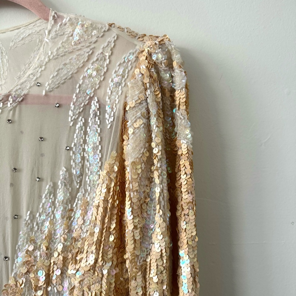 Vintage Long Gown Rhinestones, Beads Sequins, Wedding, Bodycon Style, Small - Picture 5 of 13